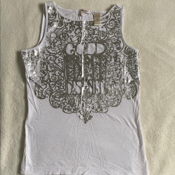 Miss Sixty White Silver Graphic Fitted Tank Top - Picture 1 of 7